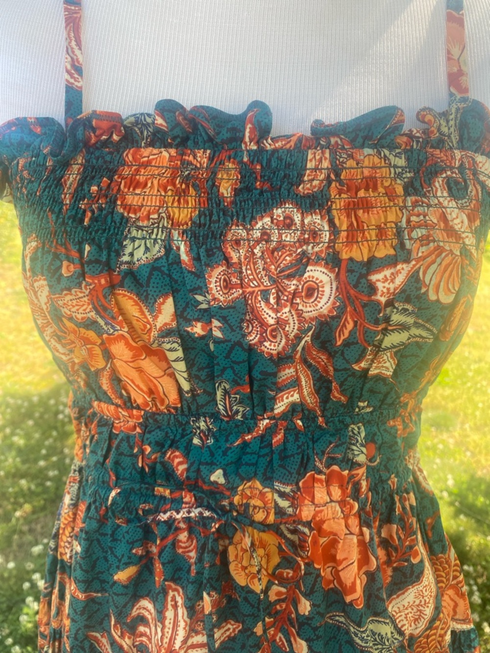 Ulla Johnson Teal Midi Dress with Orange Floral Print - Picture 4 of 6